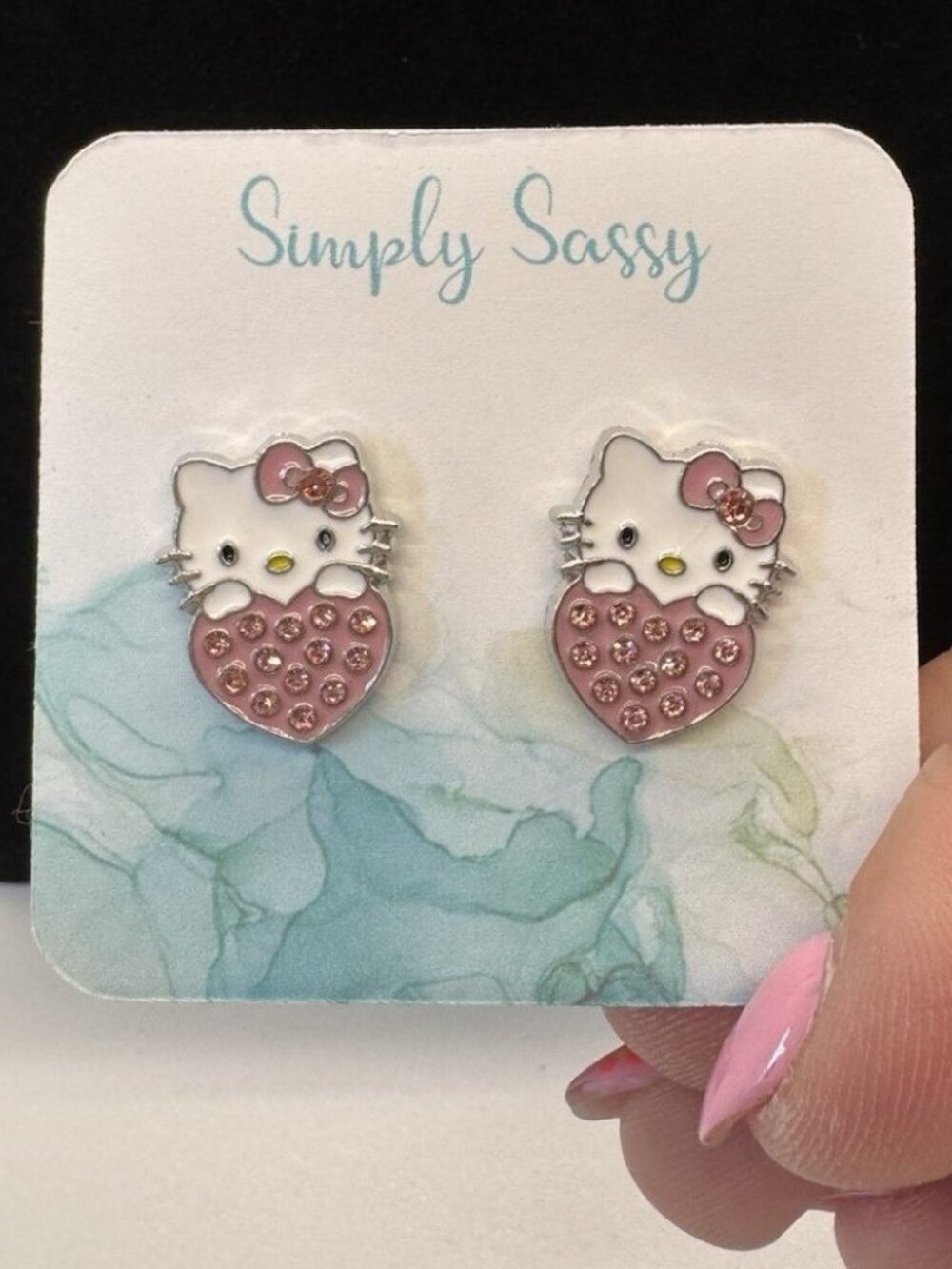 New Hello Kitty Pink Heart Enamel Stud Earrings Cute Kawaii Cat